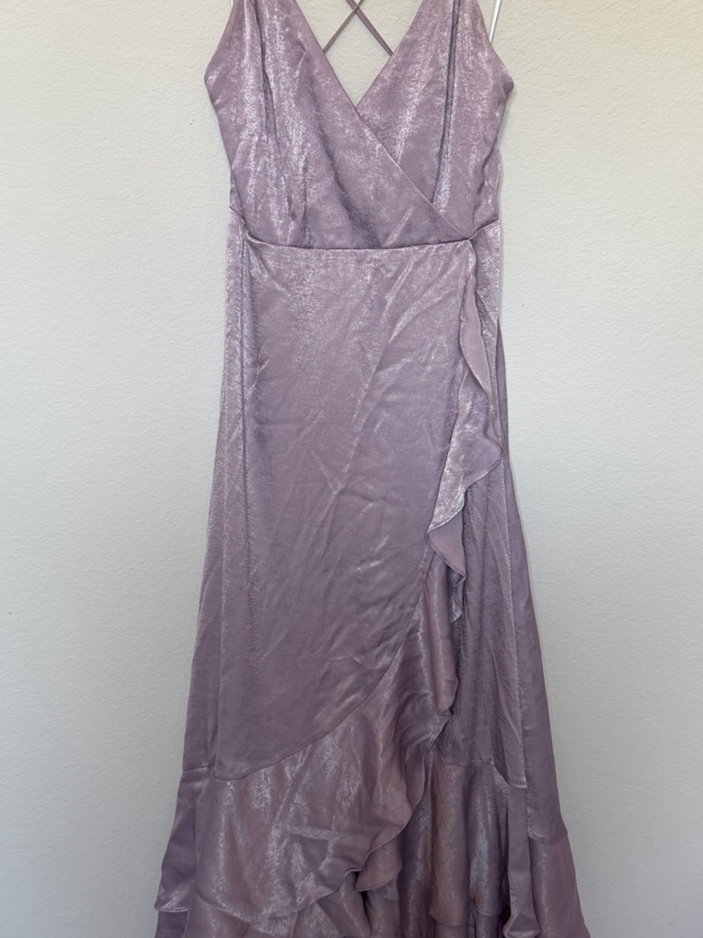 Lulu's Lavender Satin Ruffle High-Low Dress - Picture 4 of 5